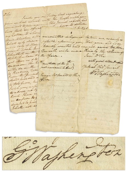 George Washington Letter Signed During the Revolutionary War's Philadelphia Campaign -- ''...your aid is extremely wanted and cannot arrive too soon...''